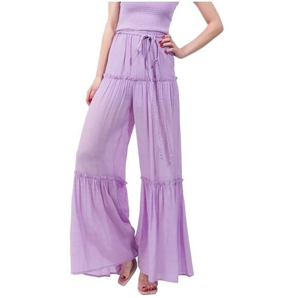 Love Tree Tiered Lavender Smocked Wide Leg Jumpsuit, M. - Picture 4 of 16